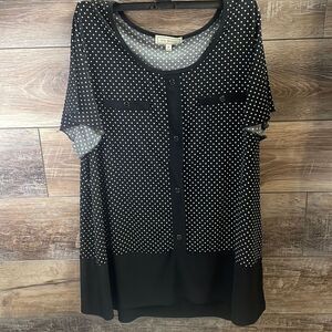 Liz Mccoy Womens Blouse Top Size 3X Black and white polka dots NWOT